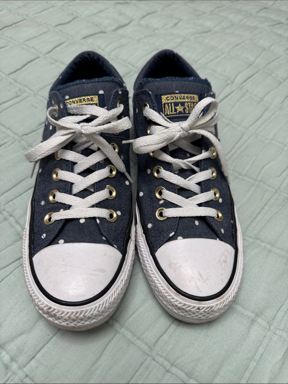 Converse Navy Polka Dot Low-Top Sneakers with White Accents